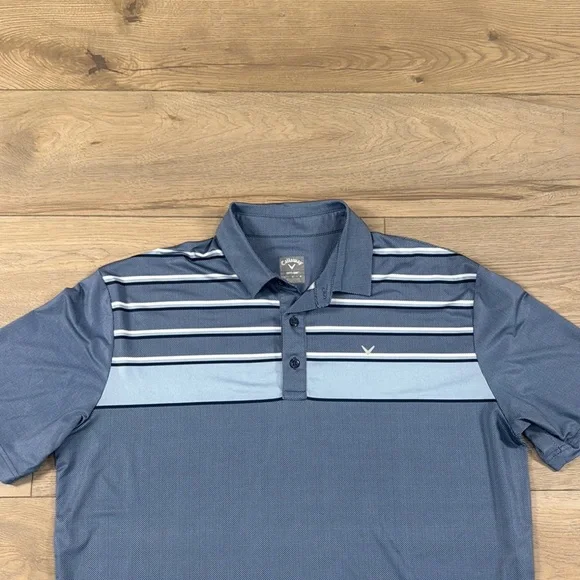 Callaway Men's Performance Color Block Blue Striped Golf Polo Shirt Opti Dri - Picture 2 of 9